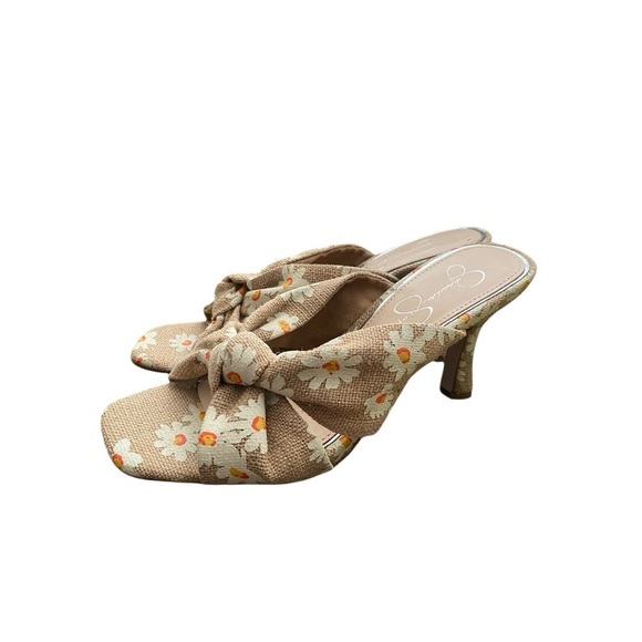 JESSICA SIMPSON Mayxie Burlap Daisy Flowers 3" Heel Sandals Size 8M - Picture 2 of 10
